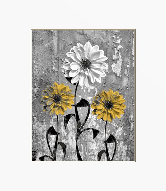 Black White Yellow Floral Home Decor Bedroom Bathroom Living Room Photography Artwork Matted Picture