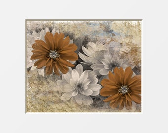 Brown Wall Decor Pictures, Rustic Modern Farmhouse, Dahlia Flowers, Bedroom, Bathroom, Living Room Neutral  Matted Wall Art Pictures