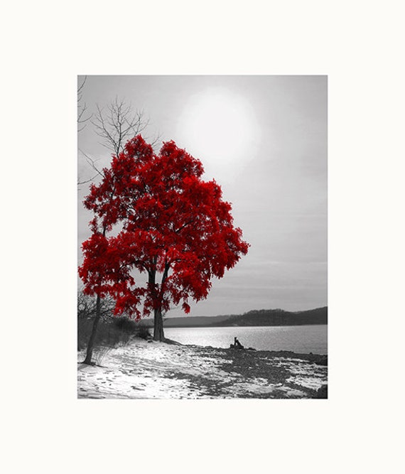 Black White Red Wall Art Tree Lake Landscape Bedroom - Black White Red Tree Wall Art Black White Red Wall Art Tree Lake Landscape Bedroom - Black White Red Tree Wall Art