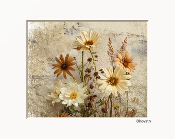 Neutral Brown Beige Floral Wall Pictures For Bathroom Bedroom Modern Farmhouse Matted Wall Art
