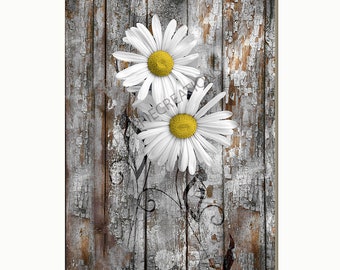 Yellow Rustic Wall Art, Daisy Flowers, Yellow Wall Art For Bedroom Bathroom Home Decor Matted Picture