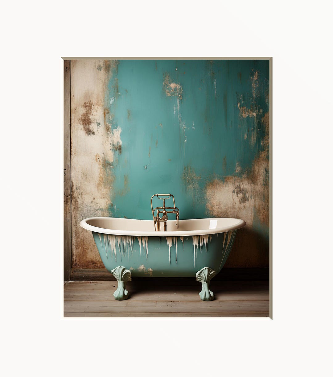 Rustic Modern Bathroom Wall Art, Teal Brown Vintage Tub Country ...