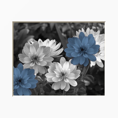 Blue Gray Floral Wall Art Home Decor Bedroom Bathroom Home Etsy