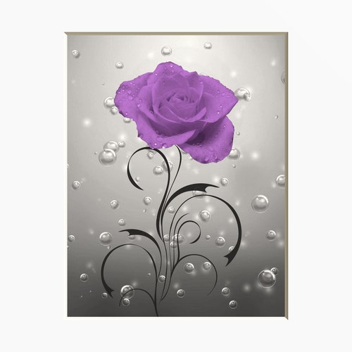 Purple Gray Modern Bathroom Wall Art Rose Flower/butterflies Etsy