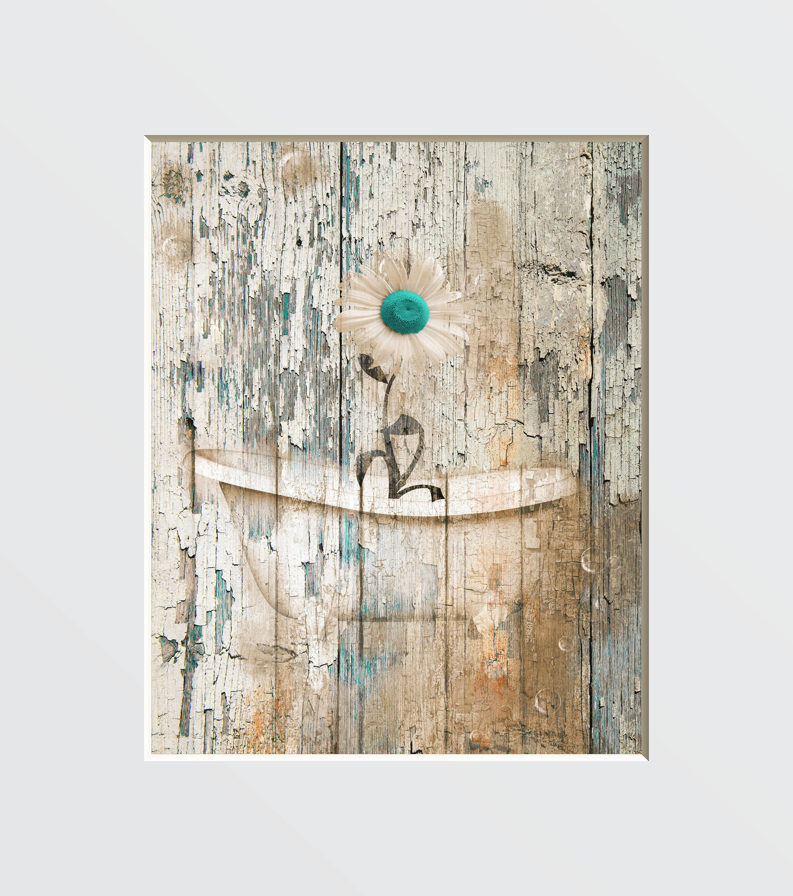 Rustic Vintage Bathroom Wall Art Daisy Flower Country Etsy