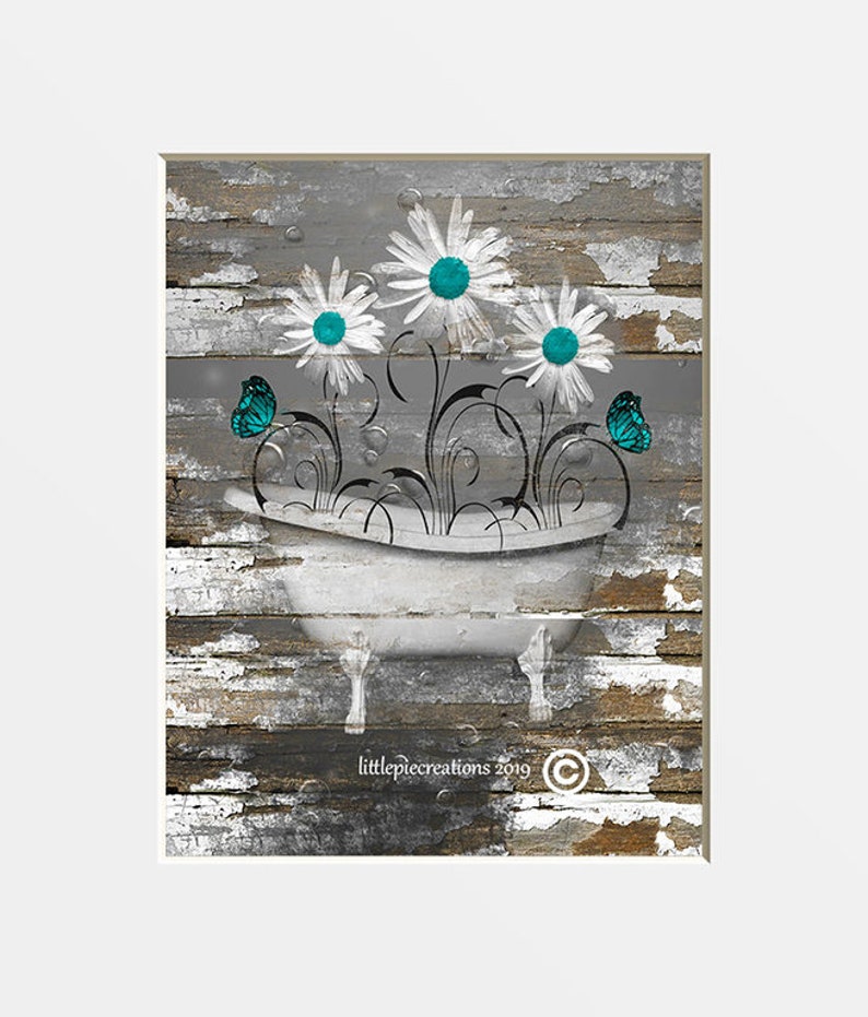Rustic Vintage Bathroom Wall Art Daisy Flower Country Etsy