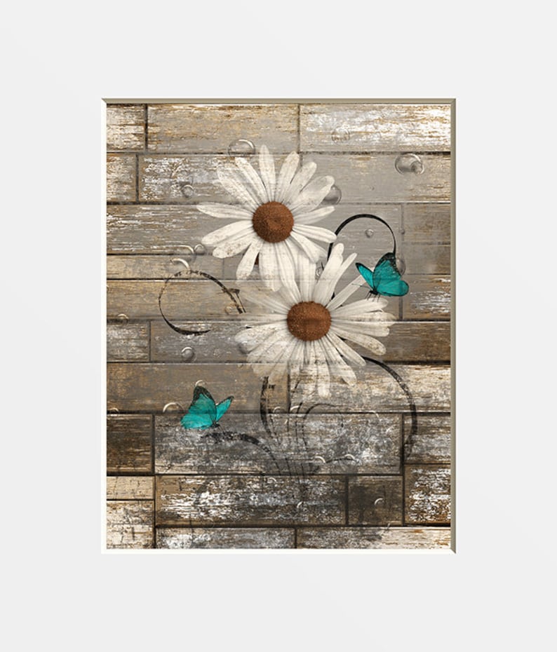 Rustic Vintage Bathroom Wall Art Daisy Flower Country - Etsy