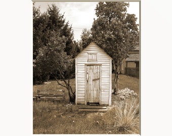 Rustic Brown White Home Decor Wall Art, Outhouse Wall Art, Country Farmhouse Home Decor Matted Wall Print