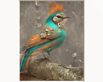 Rustic Home Decor, Bird Art, Teal Brown Home Decor Bathroom, and Bedroom Matted Wall Art
