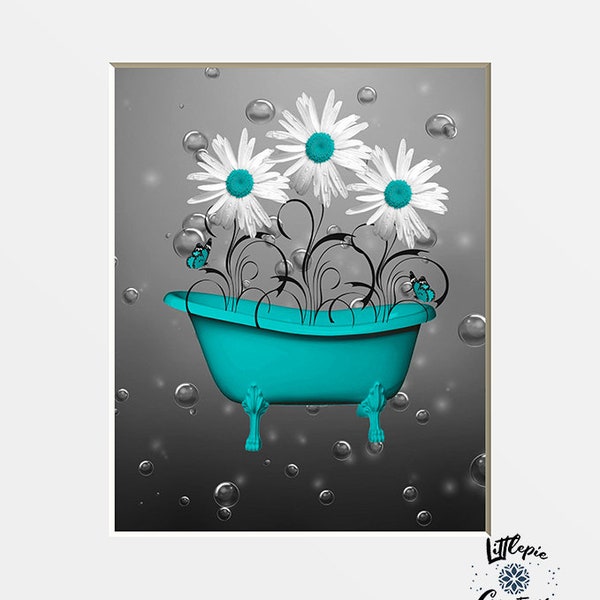 Turquoise Bathroom Wall Art Etsy