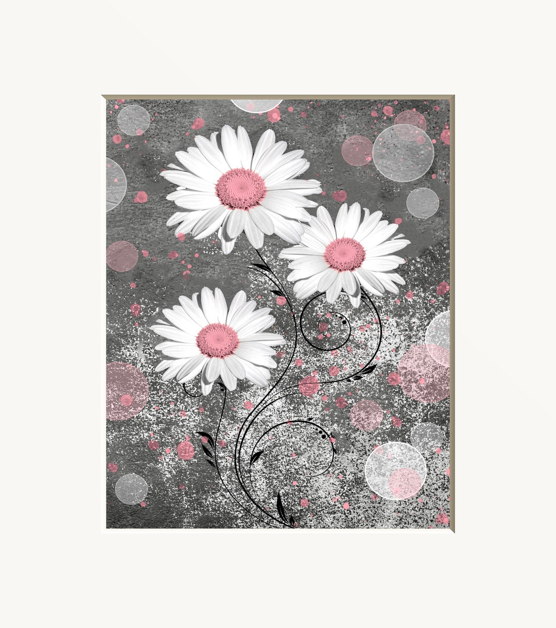 Pink Wall Art, Daisy Flowers, Bedroom Bathroom Pink Home Decor Matted