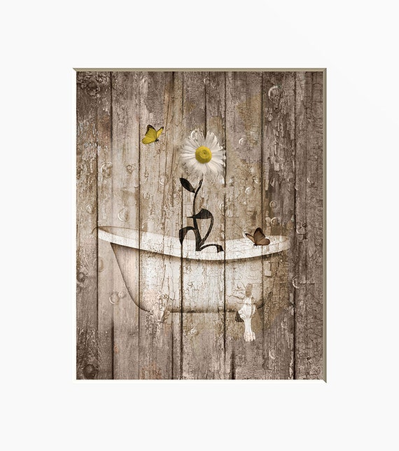 Rustic Yellow Brown Bathroom Wall Art Farmhouse Bath Decor Etsy