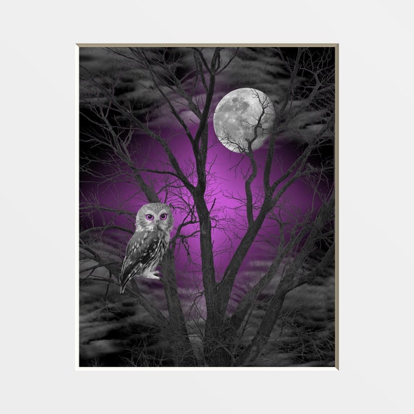 Purple Owl Art Etsy