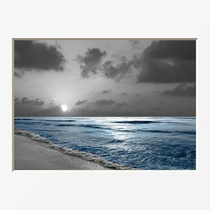 Coastal Ocean Seaside Blue Gray Home Decor Bedroom Bathroom Office Wall Art Matted Pictures