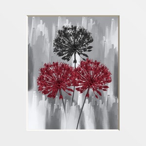 Black White Red Decor, Tree Moon Wall Art, Red Moon, Pop Of Red, Red Bed Room Wall Art Matted Picture Dandelions