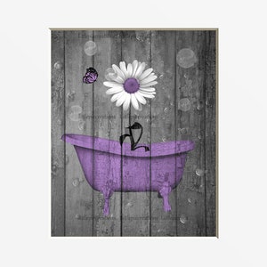 Purple Bathroom Art: Daisy, Butterfly, Farmhouse Decor