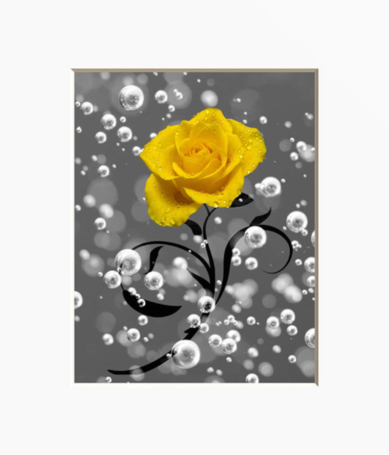 Black White Yellow Wall Decor Yellow Flowers Pop of Color Etsy