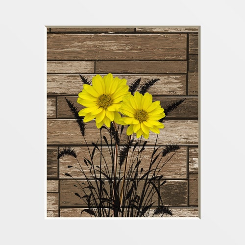 Yellow Wall Art Rustic Home Decor Yellow Daisy Flower Etsy