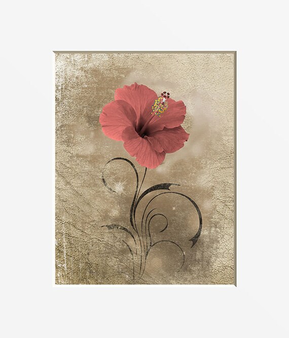 Rustic Coral Brown Wall Art Bedroom Living Room Bathroom Modern Floral Home Decor Matted Picture