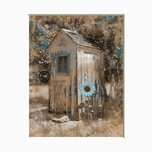 Outhouse Sunflower Rustic Modern Bathroom Laundry Farmhouse Photography Matted Wall Art Picture