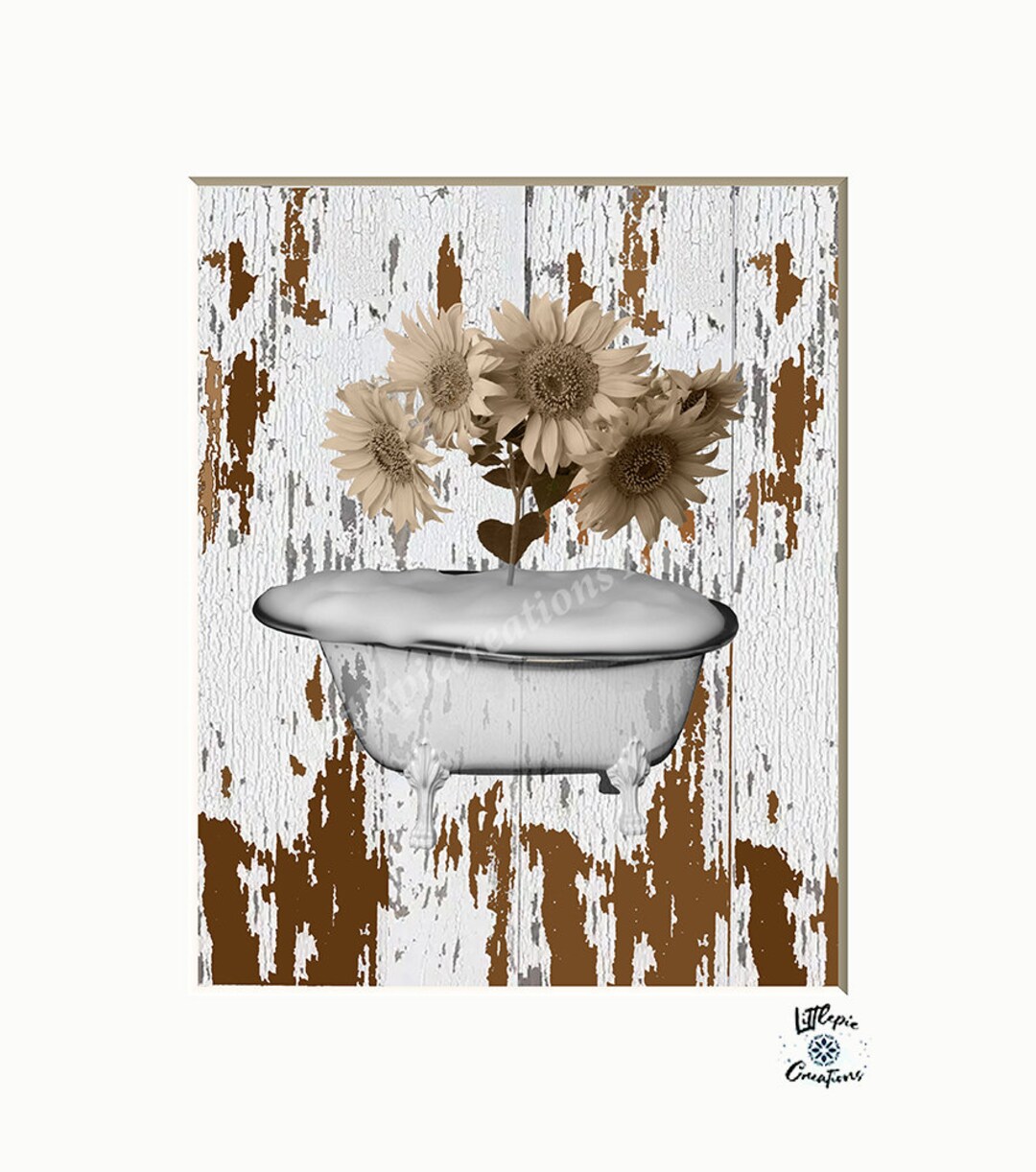 Rustic Modern Farmhouse Bathroom Wall Art Sunflowers in Tub Etsy