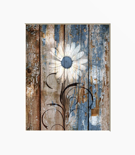 Rustic Home Decor Brown Blue Rustic Wall Art Blue Daisy Flower Farmhouse Wall Art Rustic Bedroom Bedroom Blue Wall Art Picture