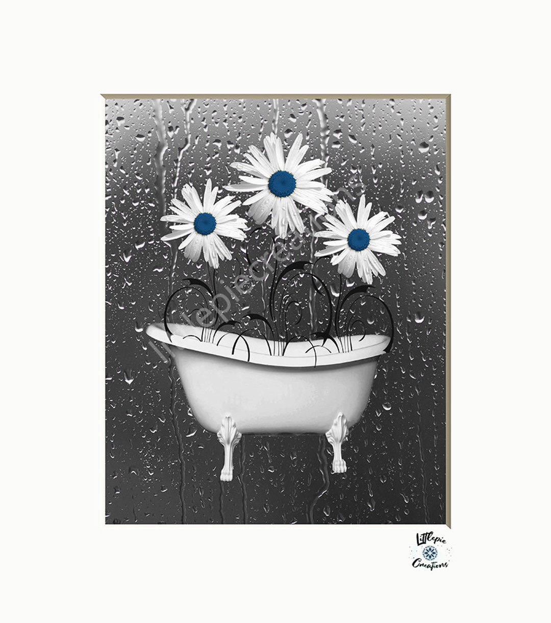 Bathroom Wall Art Blue Bathroom Decor Daisy Flowers Vintage Etsy