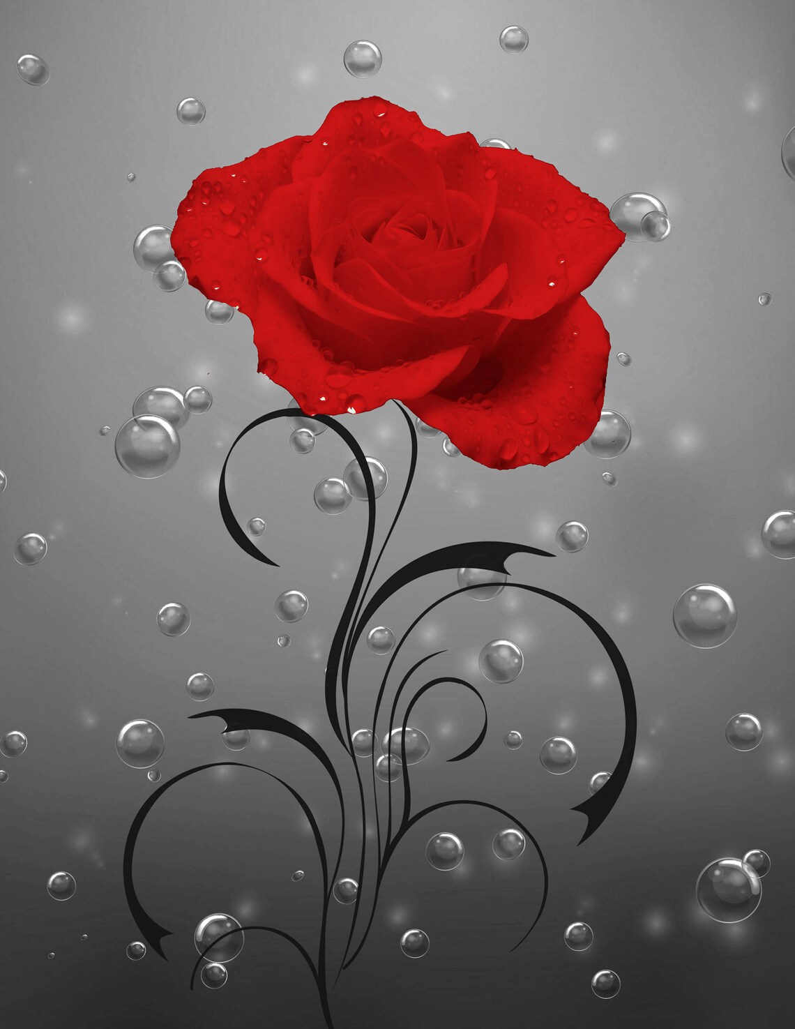 Red Gray Bathroom Wall Art Red Rose Flower Bathroom Red Wall Etsy