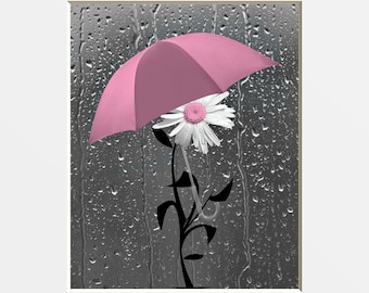Bathroom Wall Art, Pink Gray Wall Art, Pink Wall Pictures, Pink Daisy Flower, Matted Picture, Pink Wall Print