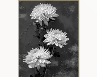 Black White Flowers, Black White Prints, Bathroom Bedroom Matted Wall Art Picture