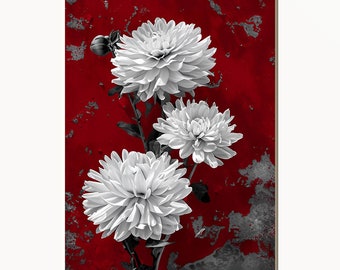 Red Gray Rustic Home Decor Wall Art Pictures Dahlia Flowers Matted Wall Decor Picture (Optionsz)