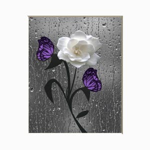 Purple Butterfly Rose Art: Modern Bathroom Matted Wall Picture