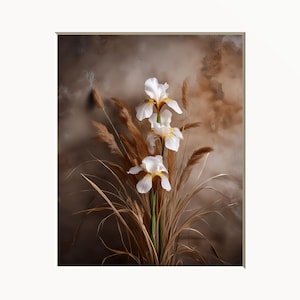 Beige Flower Art Print: Brown Neutral Decor, Matted Wall Art