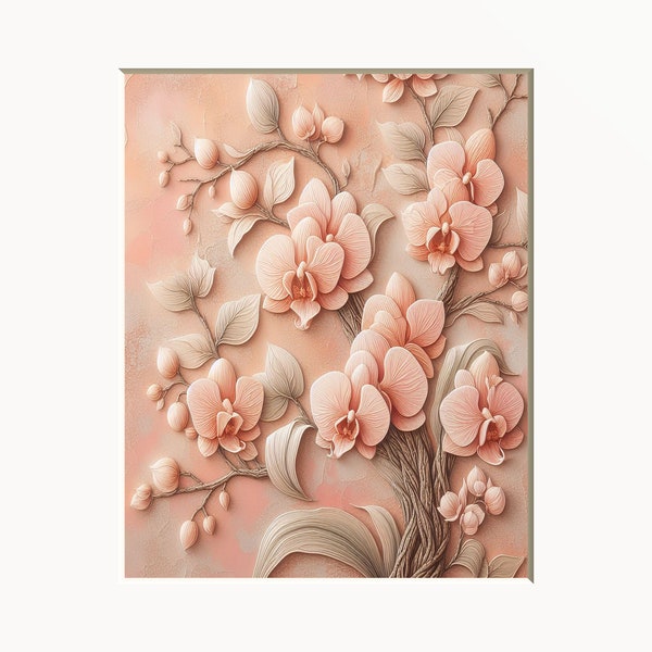 Coral Peach Home Decor Modern Wall Art Print, Peach Coral Bathroom Bedroom Wall Decor Matted Picture