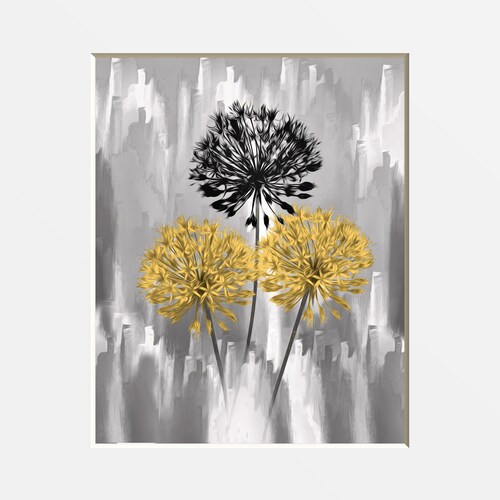 Rustic Yellow Gray Floral Wall Art Bathroom Bedroom Living Etsy