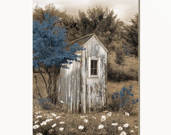 Blue Brown Outhouse Bathroom  Bedroom Home Decor Matted Wall Art Picture (Options)