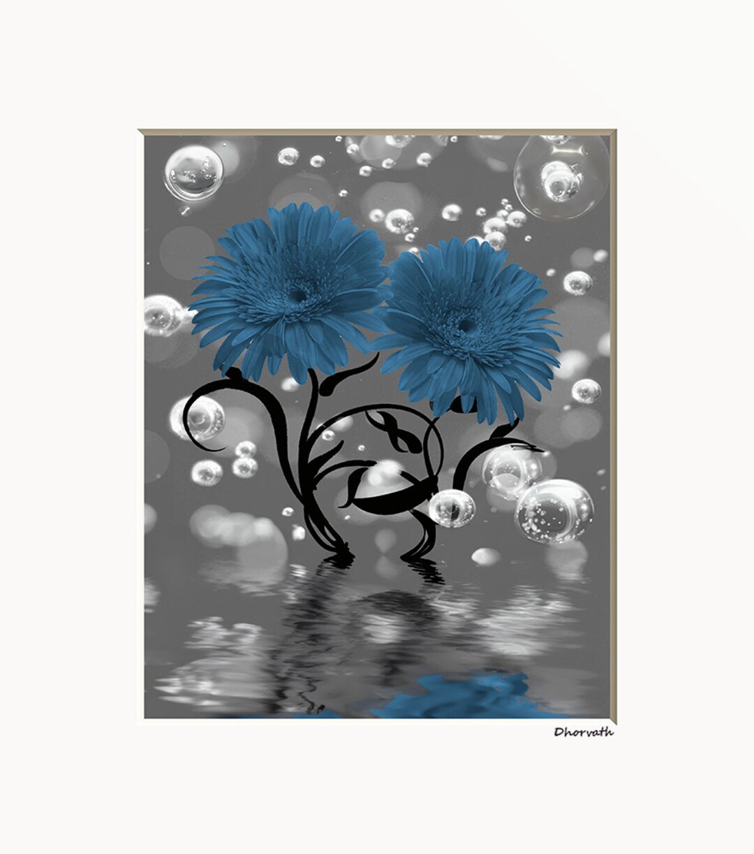 Blue Wall Art, Blue Bathroom Decor, Blue Daisy Flowers Matted Wall