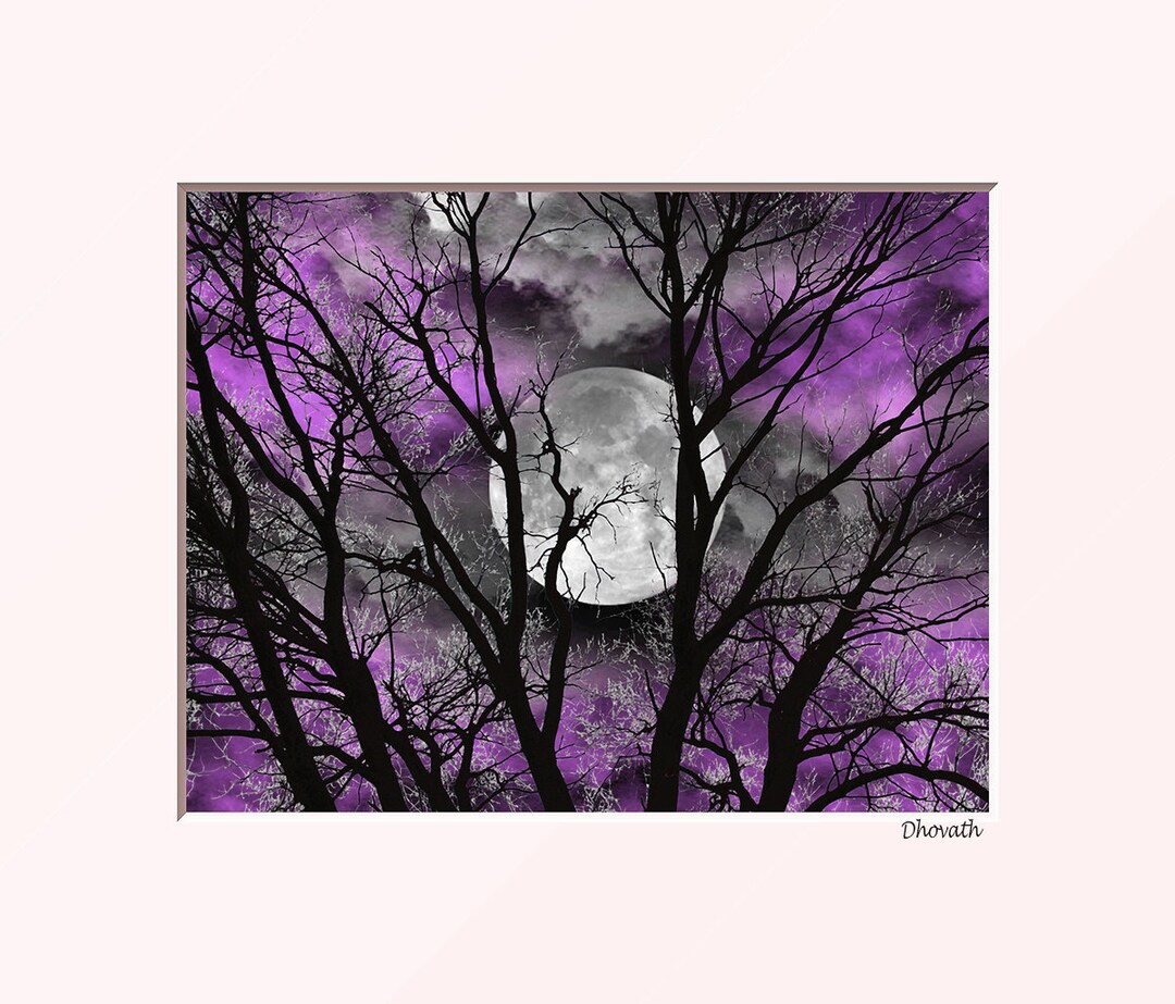 Purple Bedroom Wall Art, Purple Tree Moon Home Decor Photo Art Matted Artwork Picture Etsy