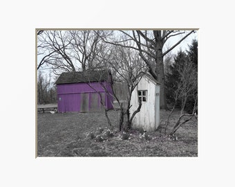 Purple Gray Vintage Outhouse Barn Modern Farmhouse Country Home Decor Wall Art Photography Matted Wall Art Picture