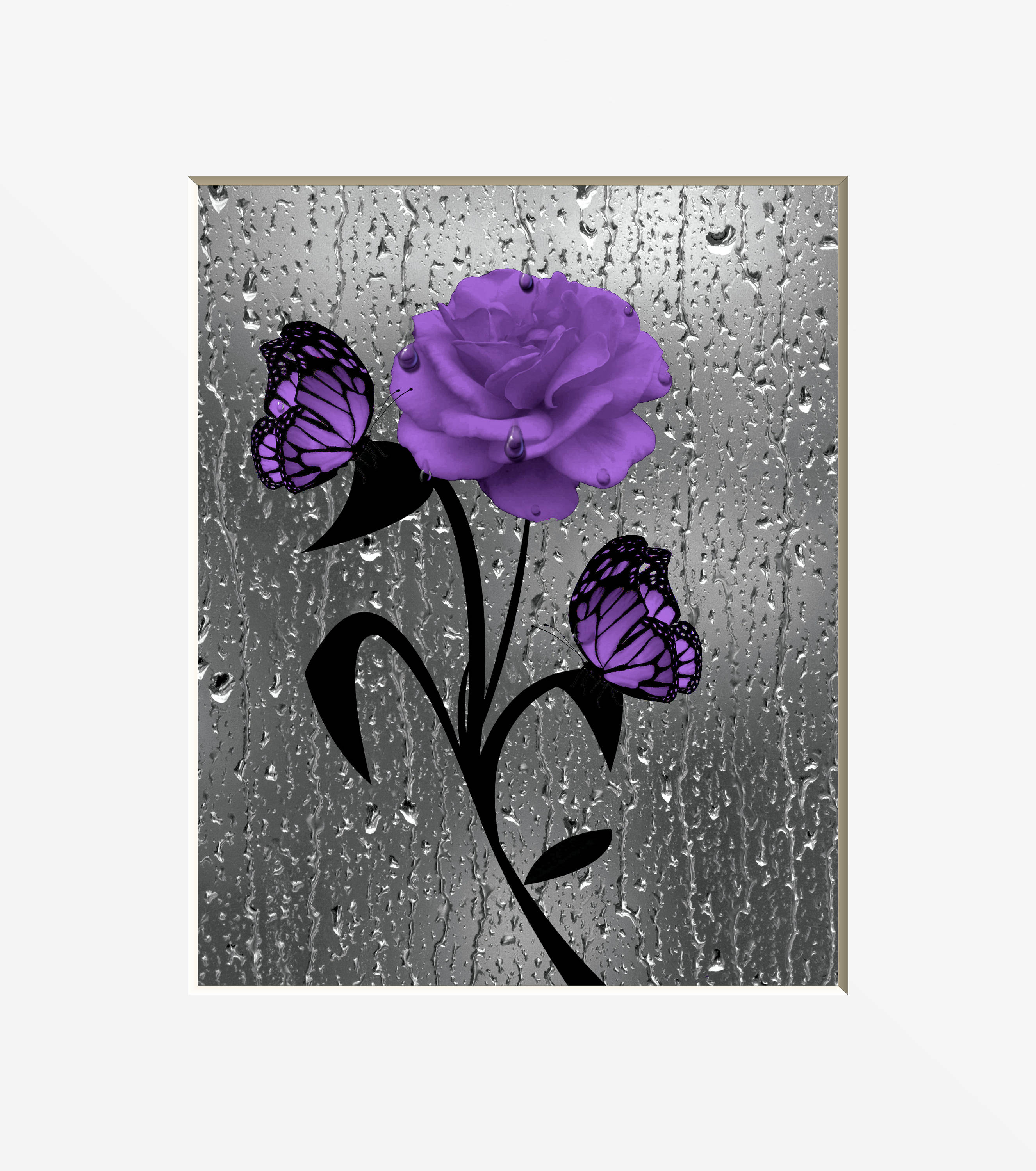 Purple Wall Art Purple Rose Flower Butterflies Purple Etsy