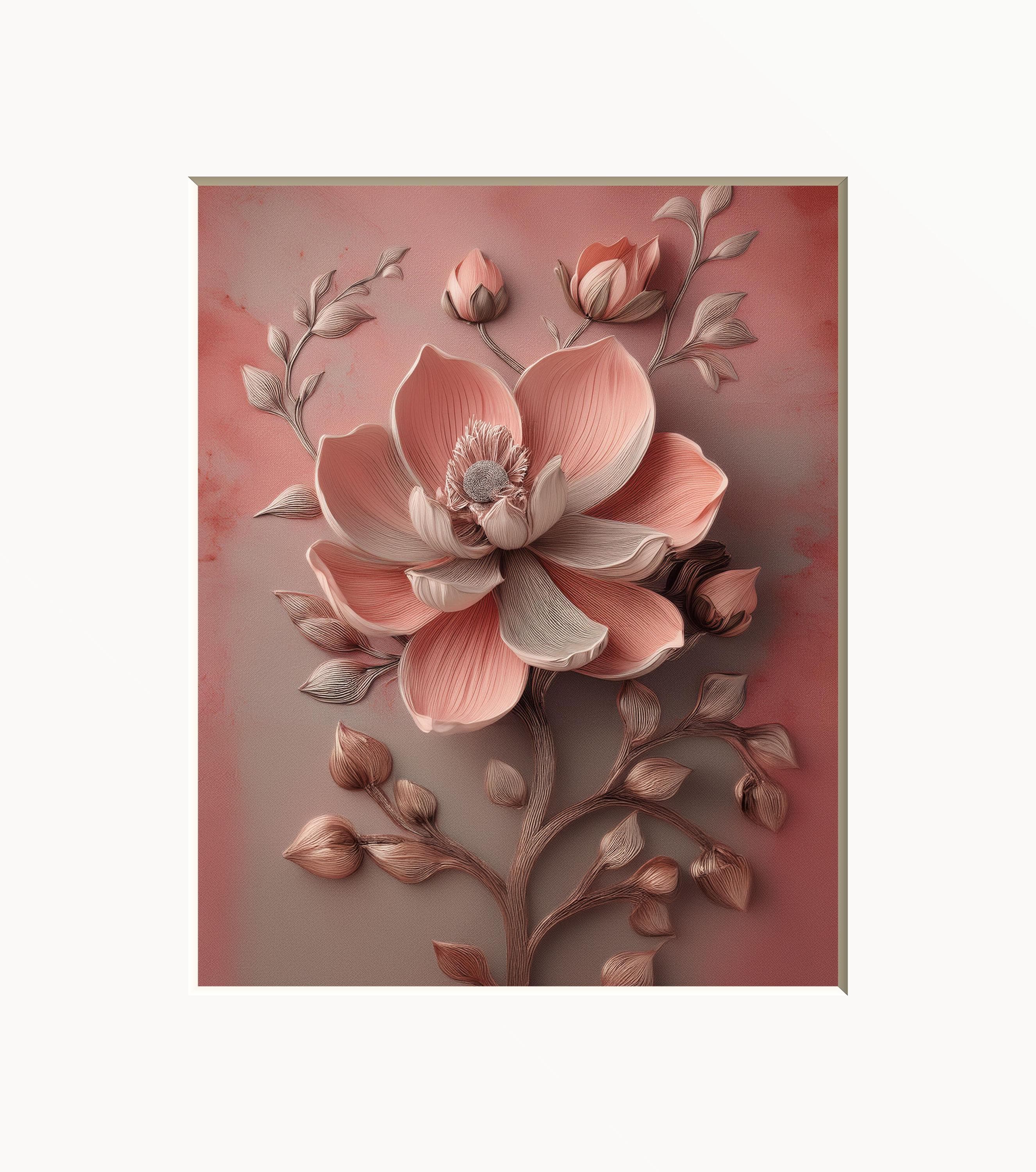 Floral Wall Art Print: Coral Flower, Matted Home Decor