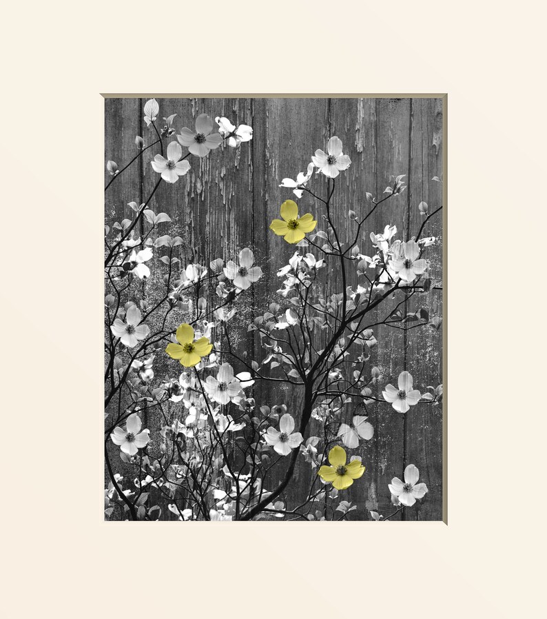 Rustic Yellow Gray Floral Wall Art Yellow Gray Flowers Etsy
