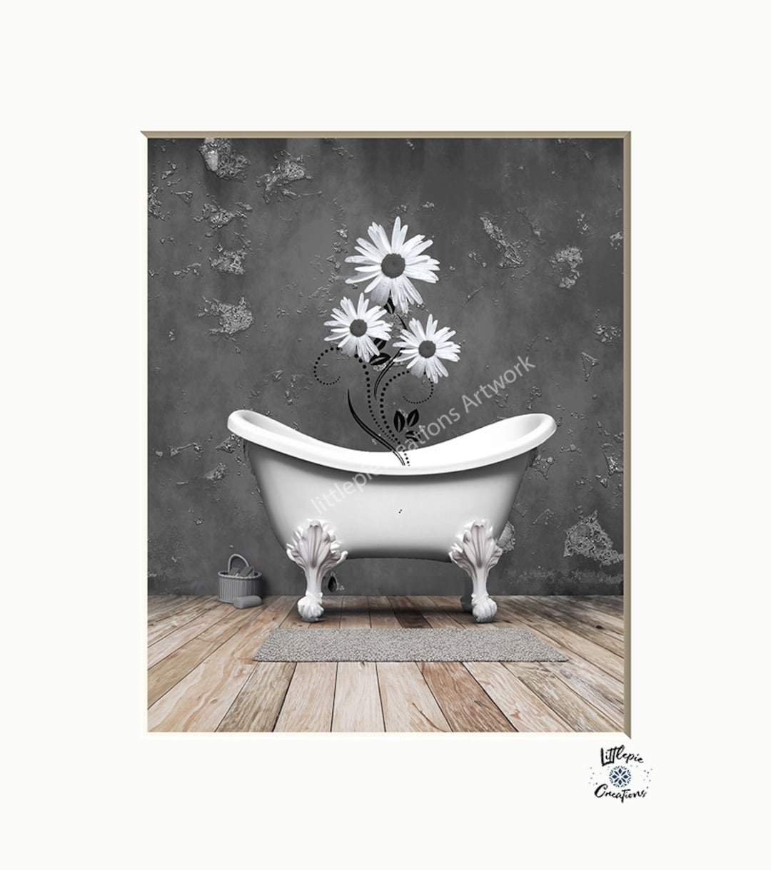 Black White Wall Decor, Bathroom Wall Art, Rustic Modern Matted Wall ...