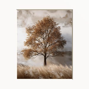 Tree Art Print: Brown Beige Neutral Matted Wall Decor