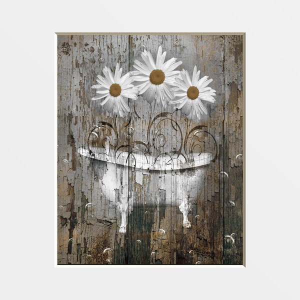 Rustic Home Decor, Flowers On Tree Branch, Brown White Rustic Farmhouse Wall Picture, Bedroom, Bathroom, Living Room Rustic Theme Artwork