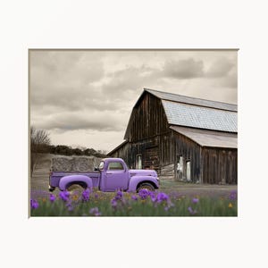 Purple Truck Farmhouse Art: Matted Rustic Wall Decor