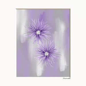 Purple Flower Wall Art: Modern Gray Floral Print, Matted Picture