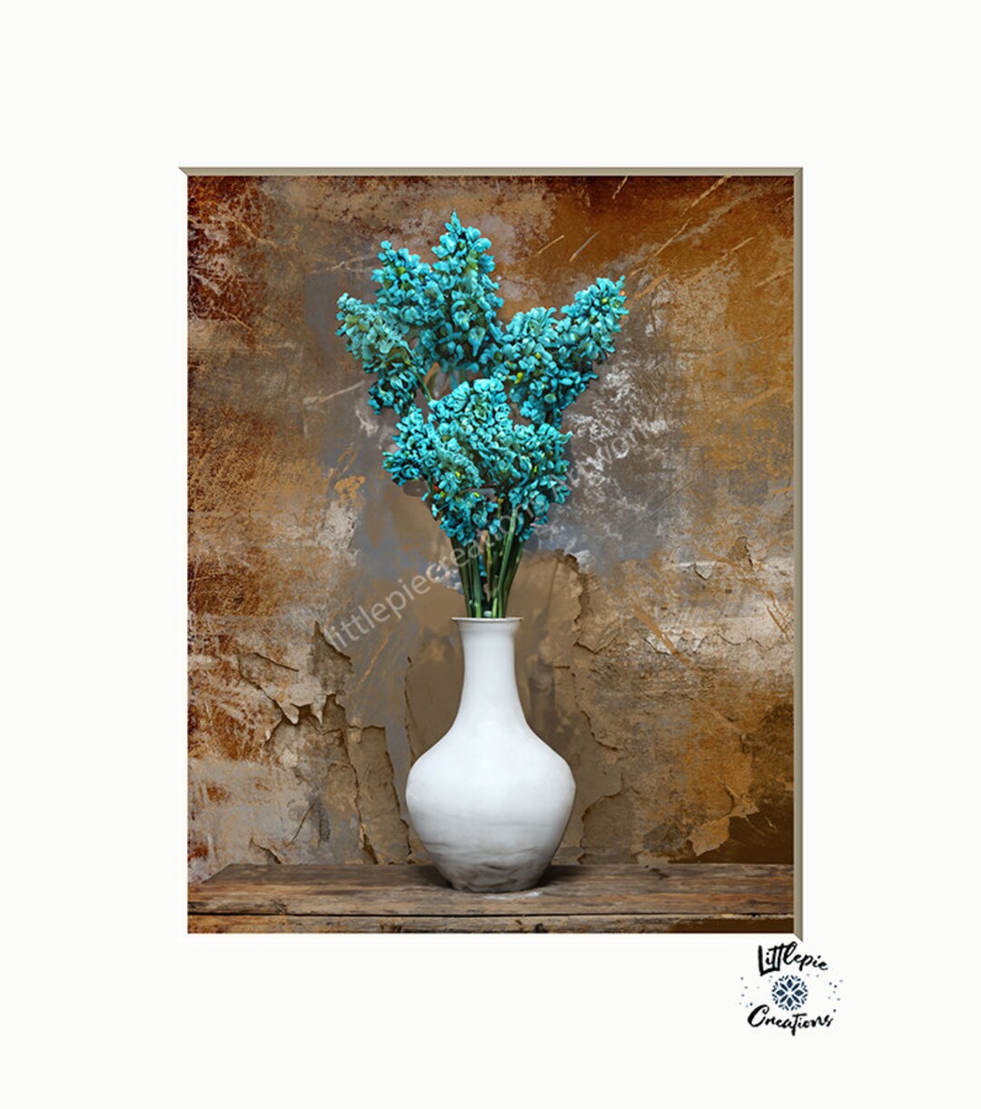 Teal Rustic Wall Art Teal Floral Art Rustic Distressed Etsy