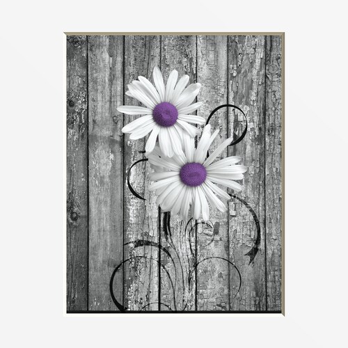 Purple Gray Wall Art for Bathroom Purple Gray Daisy Flowers Etsy