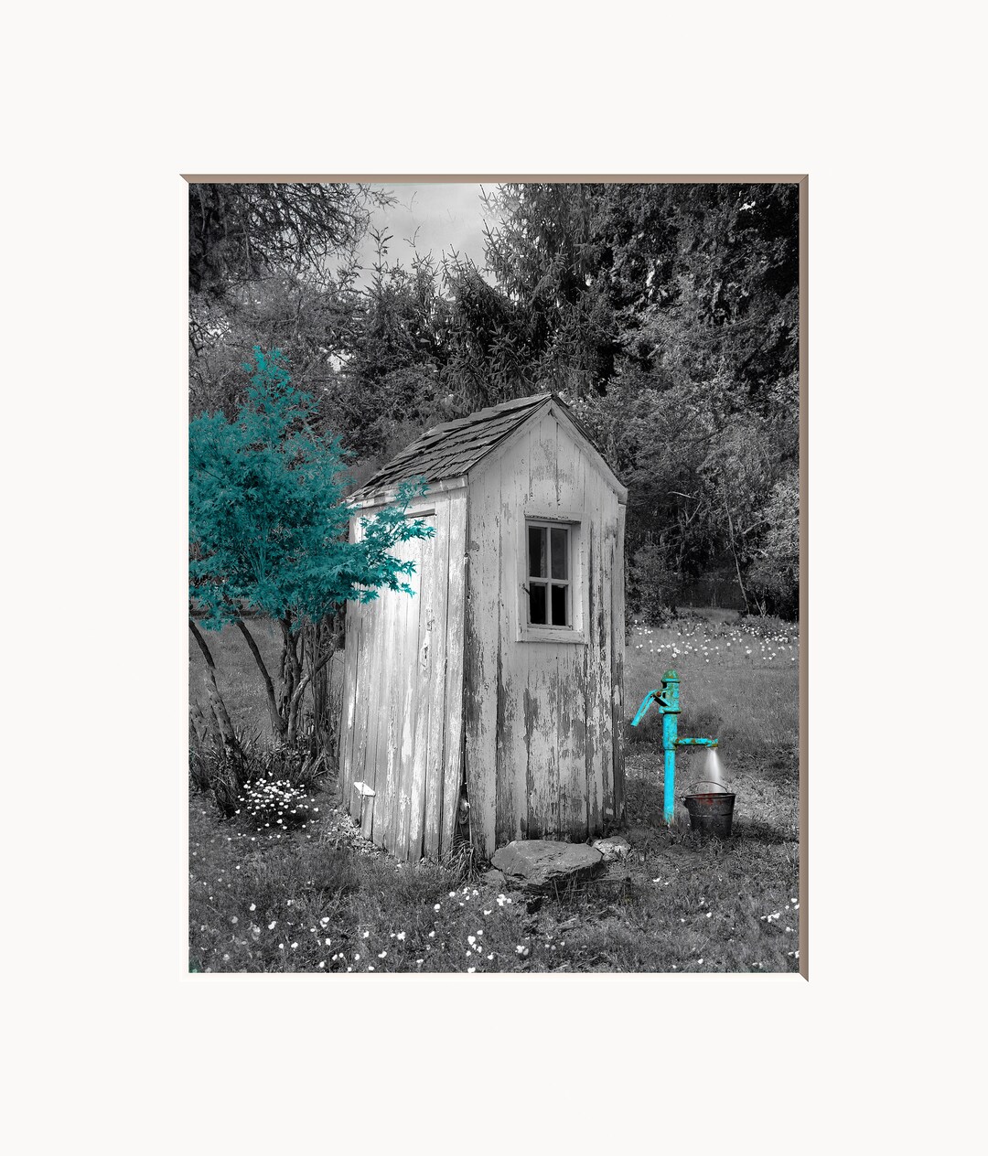 Teal Canvas Wall Art, Rustic Flower Wall Art Window Beach